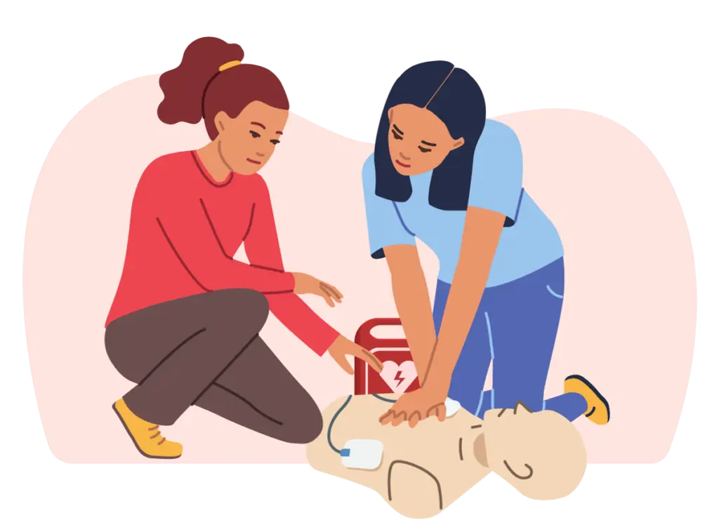 two girls learning cpr and aed